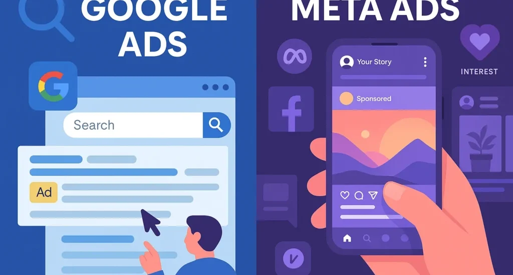 Google Ads vs. Meta Ads: Which Is Right for Your Business? - ResultWise Digital Marketing Agency google ads vs meta ads which one better for your goals